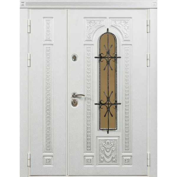 Двері вхідні в будинок з ковкою та склопакетом Kronos Cottege 00011