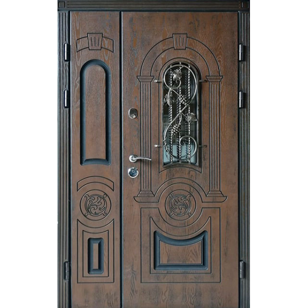 Двері вхідні в будинок полімерні з ковкою та склопакетом Kronos Cottege 05021