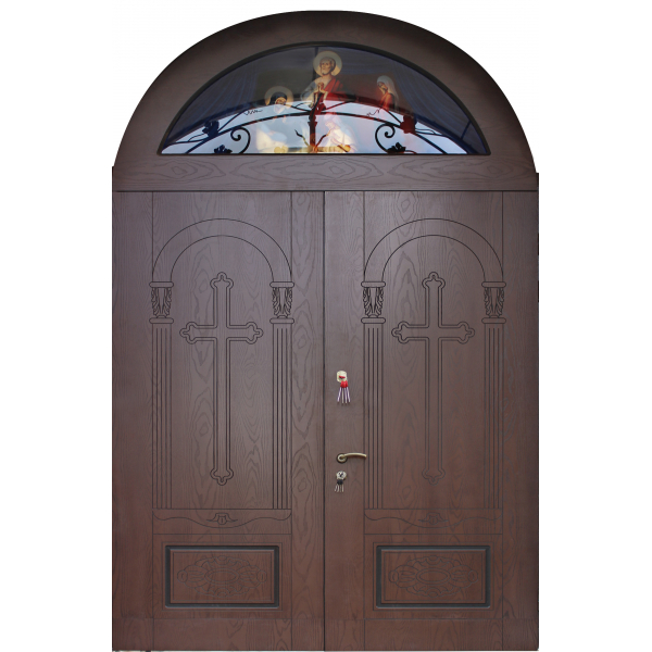 Двері в церкву з полімерними накладками та вітражем Kronos Church 05044